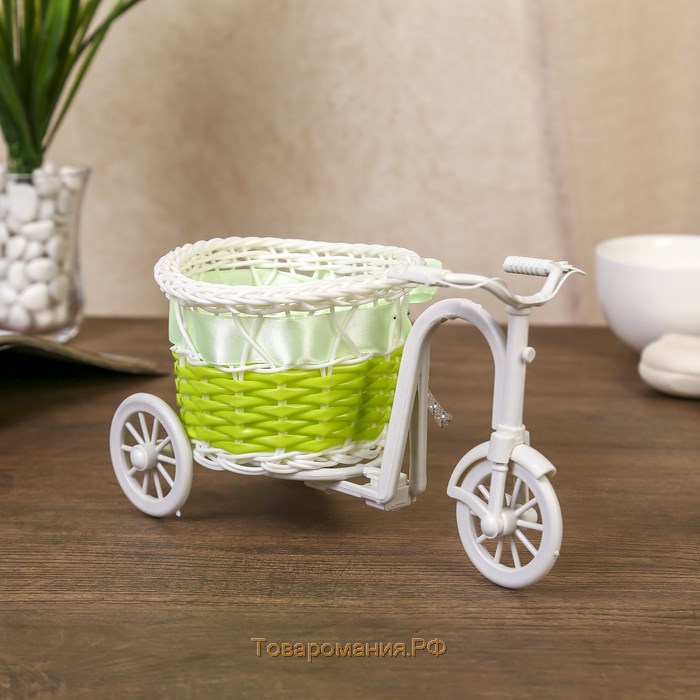 Корзина декоративная "Велосипед с кашпо-зеленая лента" 22х11х12 см