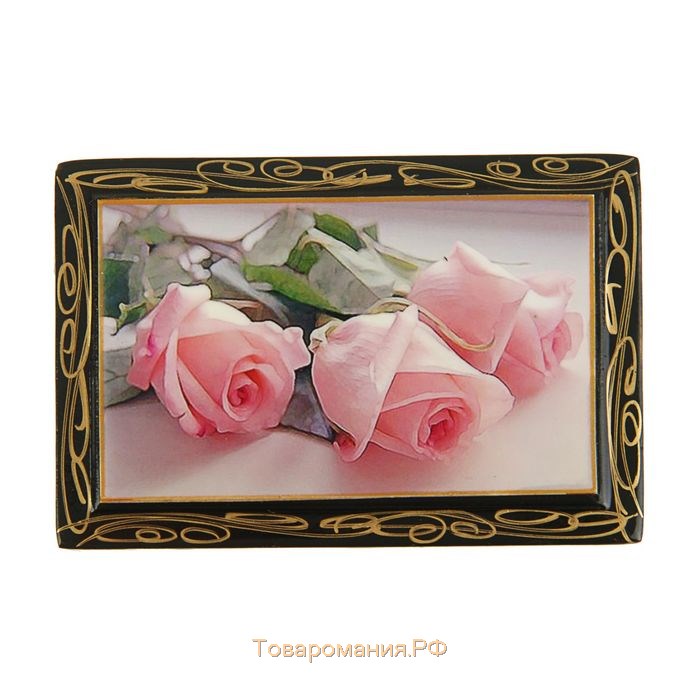 Шкатулка «Розовые розы», 6×9 см, лаковая миниатюра
