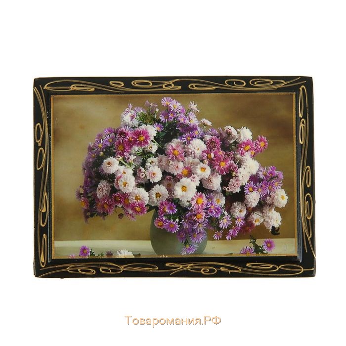 Шкатулка «Цветы», 7,5×10 см, лаковая миниатюра