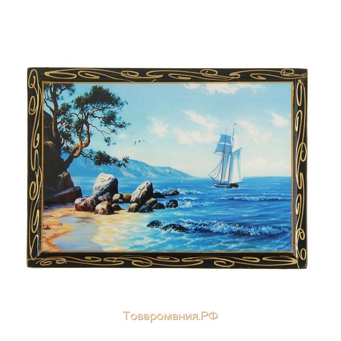 Шкатулка «Морской берег», 10×14 см, лаковая миниатюра