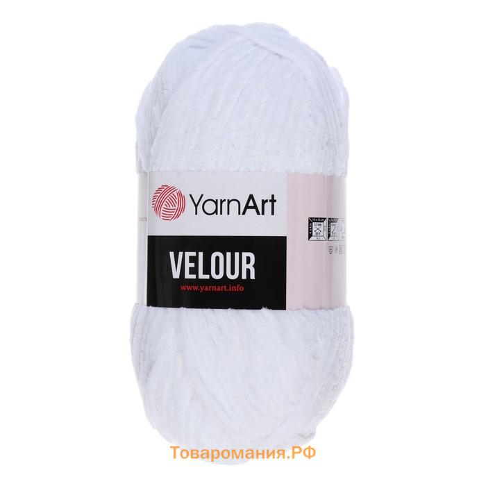 Плюшевая пряжа для вязания спицами, крючком YarnArt, Velour, велюровая, 100% микрополиэстер, 170 м/100 г, (840 белый)