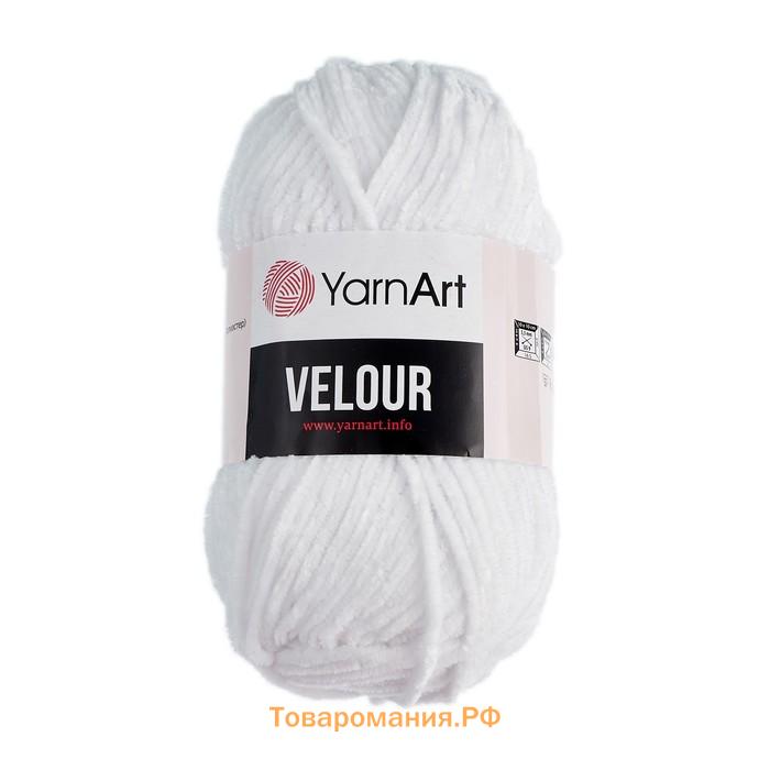 Плюшевая пряжа для вязания спицами, крючком YarnArt, Velour, велюровая, 100% микрополиэстер, 170 м/100 г, (840 белый)