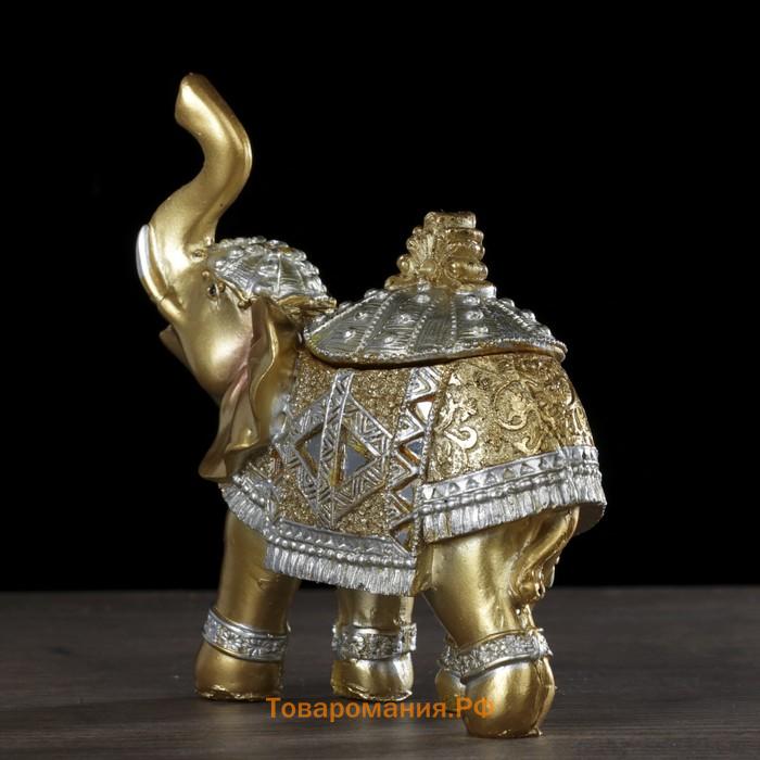 Шкатулка полистоун "Золотой слон в зеркальной попоне" 15х13,7х6,5 см