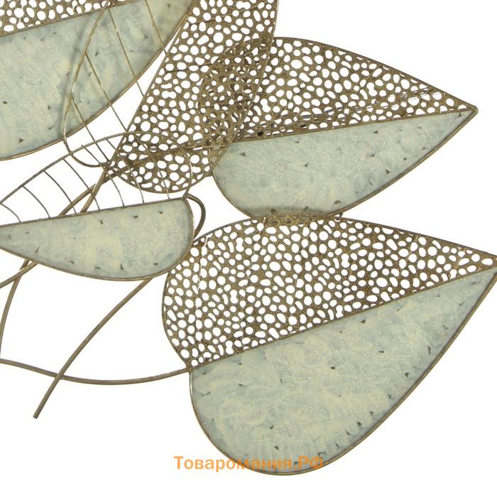 Декор настенный металл "Листья" белые с золотом 65х8х112 см