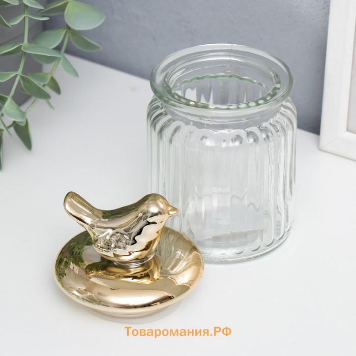 Шкатулка стекло, керамика "Золотой воробей" 14,5х8х8 см