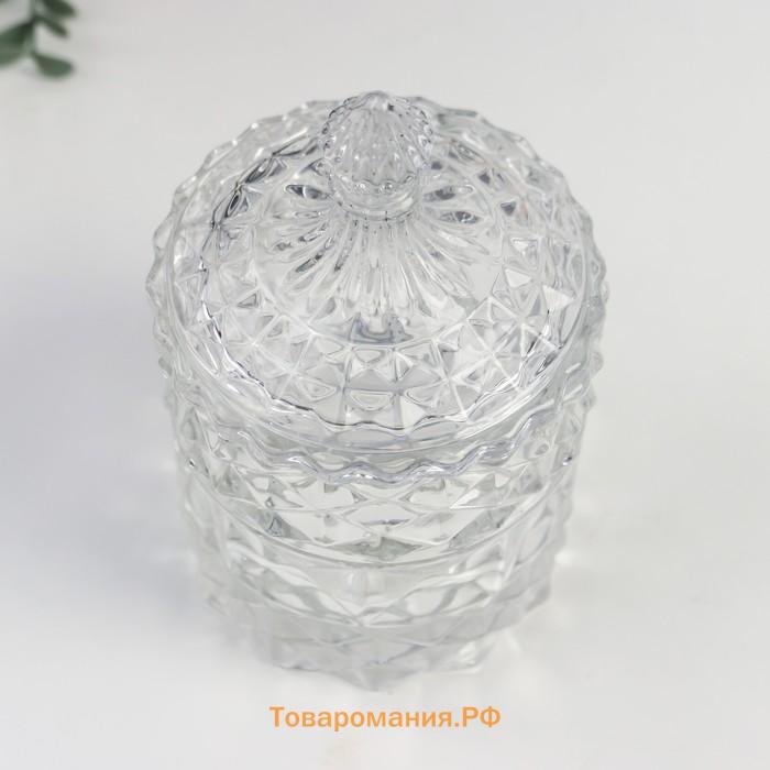 Шкатулка стекло цилиндр "Ромбики и купол" прозрачный 16х8,5х8,5 см
