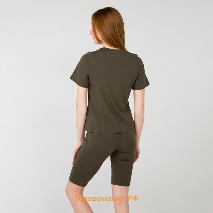 Комплект (футболка/велосипедки) женский, цвет хаки, размер 52