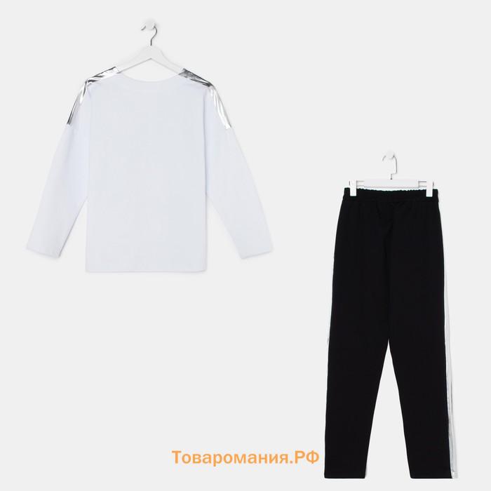 Комплект женский (свитшот, брюки), цвет белый/чёрный, размер 50