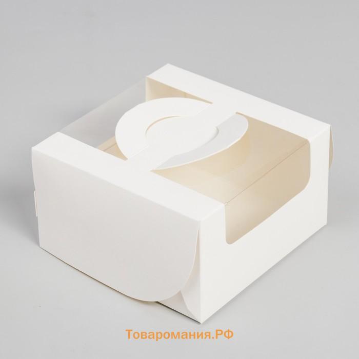 Коробка под бенто-торт с окном, белая, 14×14×8 см