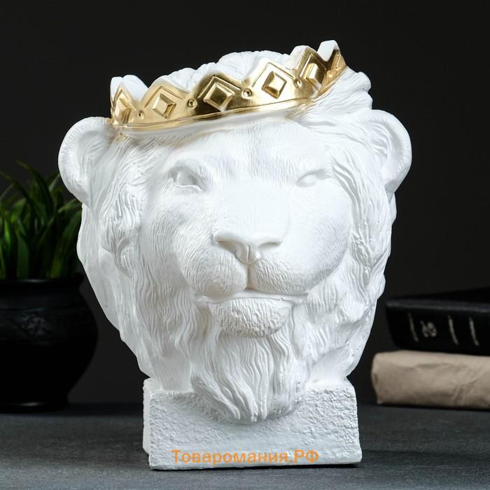 Копилка "Лев в короне" белый с золотом, 26см