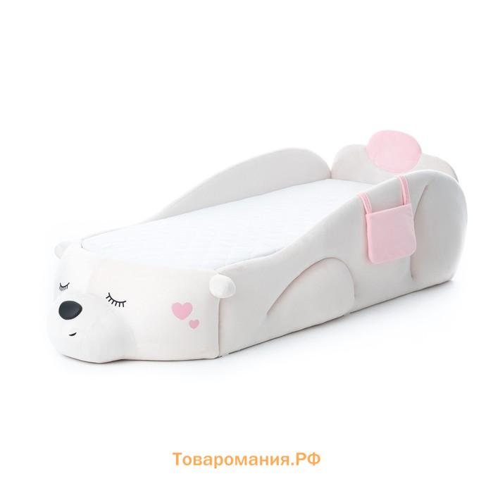 Кровать Romack «Мишка» Masha с кармашками, белый велюр, матрас в комплекте