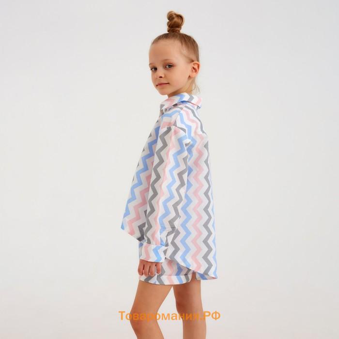 Рубашка для девочки MINAKU: Cotton Collection цвет белый, рост 128