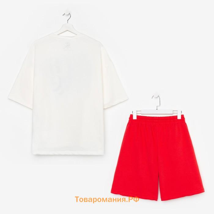 Комплект повседневный женский (футболка и шорты), цвет красный, размер 42 (S)