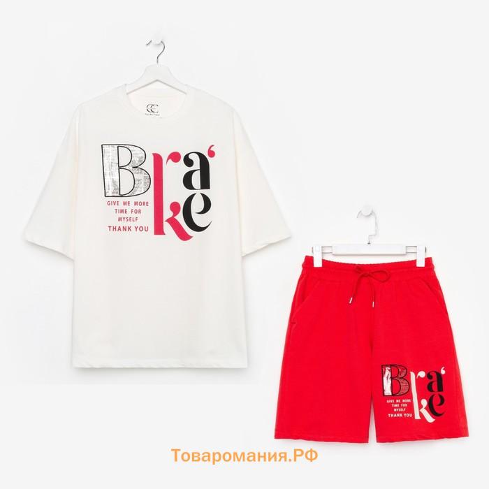 Комплект повседневный женский (футболка и шорты), цвет красный, размер 42 (S)