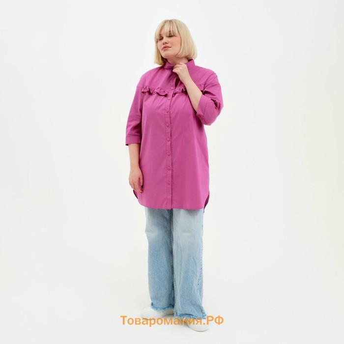 Туника женская с воланом MIST plus-size, размер 56, цвет розовый
