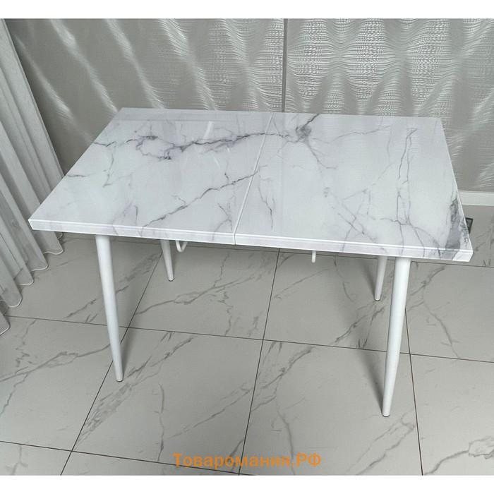 Обеденный стол «Конус 2», 1100(1500) × 700 мм, опора редуцированная белая, белый мрамор