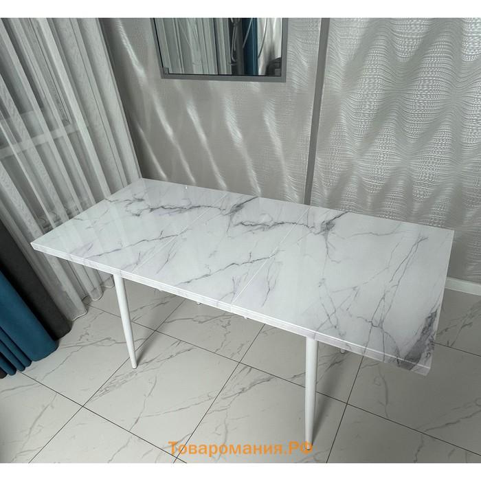 Обеденный стол «Конус 2», 1100(1500) × 700 мм, опора редуцированная белая, белый мрамор
