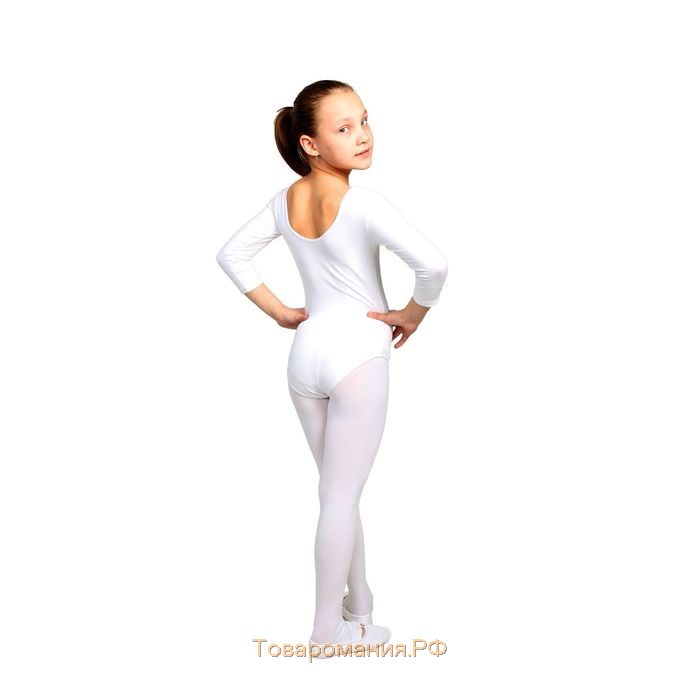 Купальник гимнастический Grace Dance, с рукавом 3/4, р. 34, цвет белый