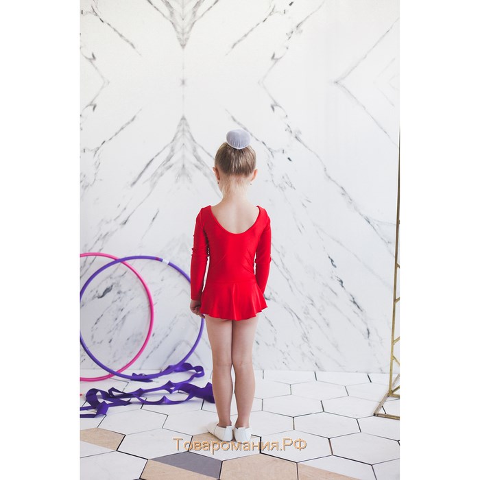 Купальник гимнастический Grace Dance, с юбкой, с длинным рукавом, р. 30, цвет красный