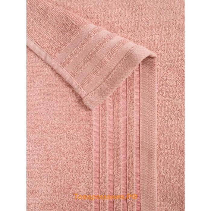 Полотенце махровое, размер 50x90 см, розовое с бордюром полоса