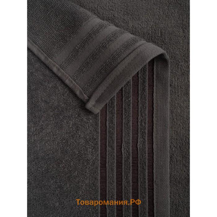 Полотенце махровое, размер 50x90 см, темно-серое с бордюром полоса