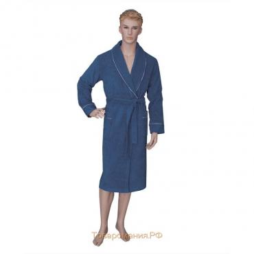 Халат мужской, шалька+кант, размер 60, цвет синий, махра