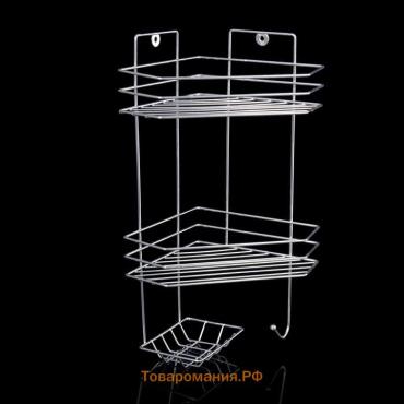 Полка угловая с мыльницей и вешалкой 2-х ярусная, 25,5×42,5 см, цвет хром