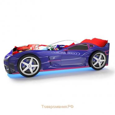 Кровать машина «Турбо синяя», подсветка дна и фар, пластиковые колёса, 2 шт