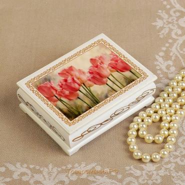 Шкатулка «Тюльпаны», белая, 8×10,5 см, лаковая миниатюра