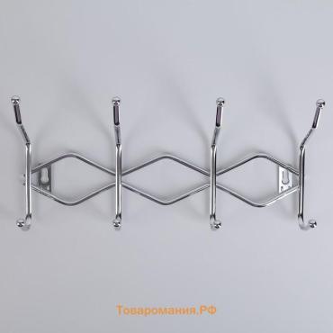 Вешалка настенная  «Волна», 4 двойных крючка, 29,5×12,5×7 см, хромированная