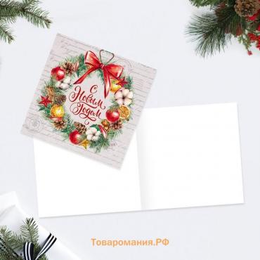 Мини-открытка «С Новым годом!» венок, 7 × 7 см