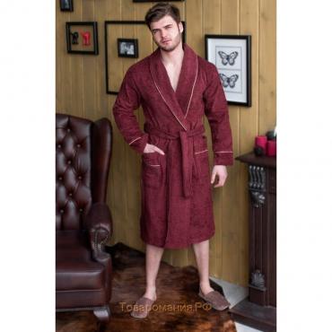 Халат мужской, шалька, размер 52, цвет бордовый, махра