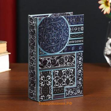Сейф-книга дерево шёлк "Синие узоры" 17х11х5 см