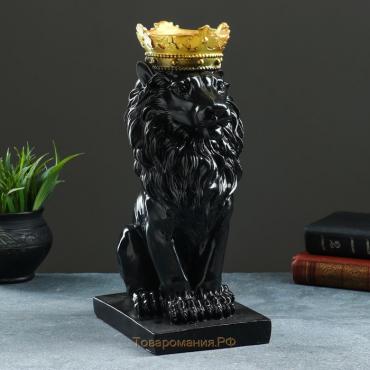 Копилка "Лев с короной" черный, с золотом, 35см