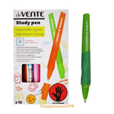 Ручка обучающая для правши deVENTE Study Pen, узел 0,7 мм, каучуковый держатель, чернила синие на масляной основе