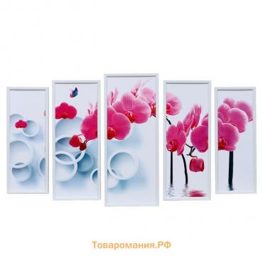 Картина модульная "Розовые орхидеи на белом" 23*59 - 1шт., 20*53 - 2шт.,17*47 - 2шт., 60х100