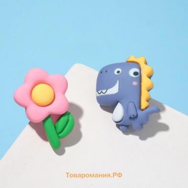 Серьги пластик «Вкусности» динозаврик и цветочек, цвет сине-розовый