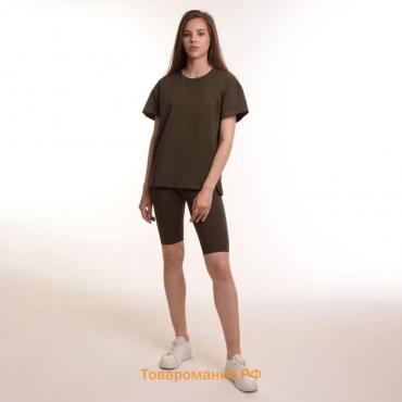 Комплект женский (футболка, велосипедки) цвет хакки, размер 46