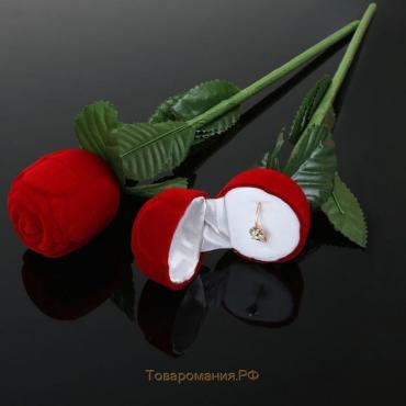 Футляр бархатный под кольцо "Роза на стебле" 4,5*4,5*25, цвет красно-зелёный, вставка белая