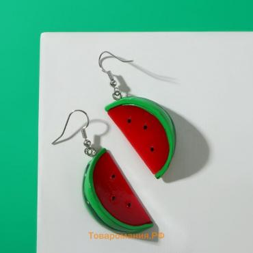 Серьги пластик «Вкусности» дольки арбуза, цвет красно-зелёный